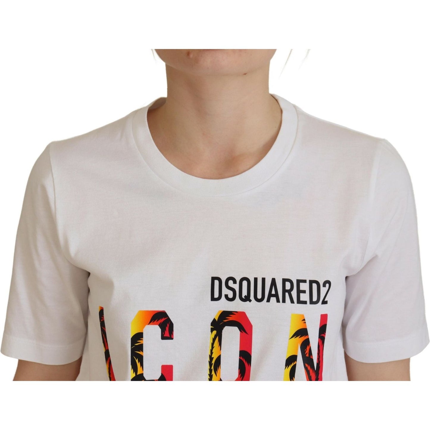 Dsquared² White Cotton Icon Logo Print Crewneck T-shirt Dsquared² Gray