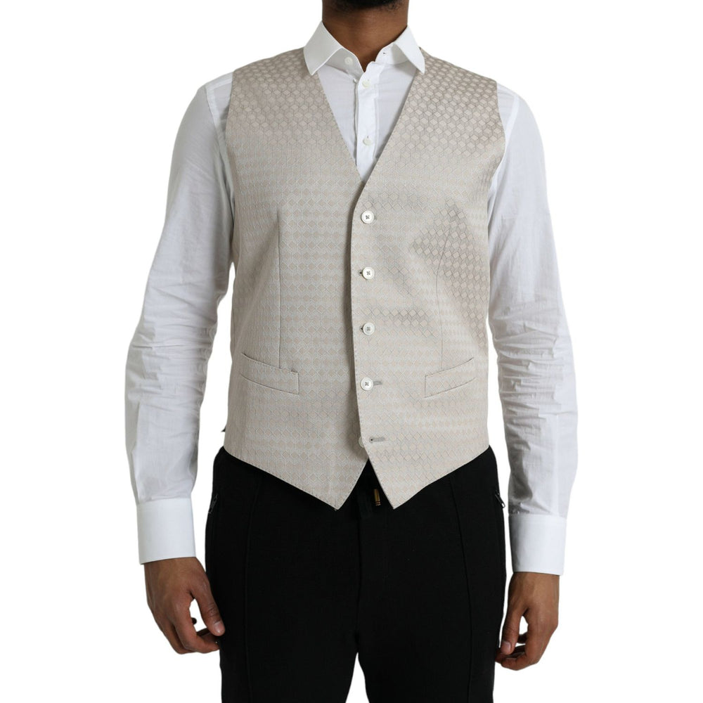 Dolce & Gabbana Off White Cotton Waistcoat Dress Formal Vest Dolce & Gabbana Gray
