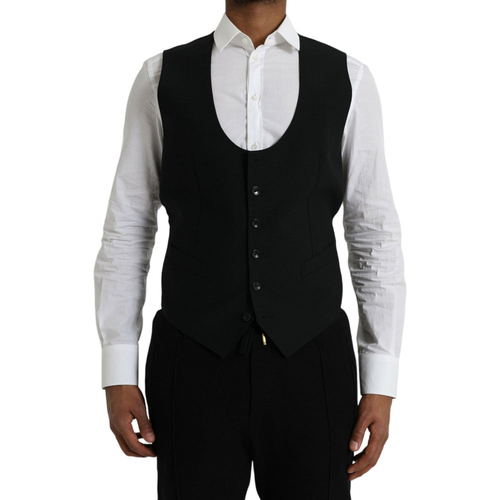 Dolce & Gabbana Black Wool Waistcoat Dress Formal Vest Dolce & Gabbana Black