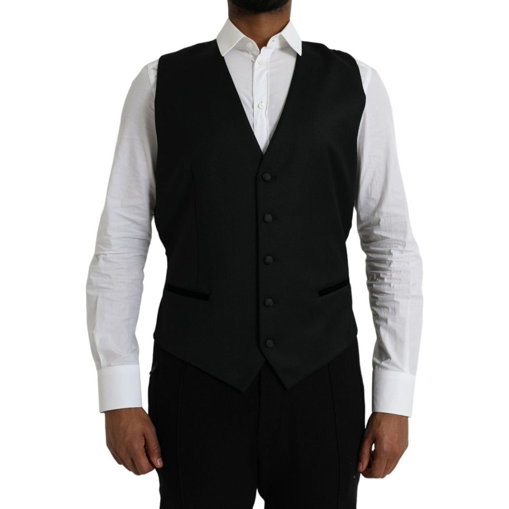 Dolce & Gabbana Black Silk Waistcoat Dress Formal Vest Dolce & Gabbana Black