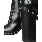 Dolce & Gabbana Black Leather Studded Lace Up Boots Shoes Dolce & Gabbana Black