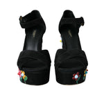 Dolce & Gabbana Black Floral Ankle Strap Heels Sandals Shoes LA10924-39