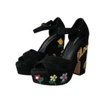 Dolce & Gabbana Black Floral Ankle Strap Heels Sandals Shoes LA10924-39