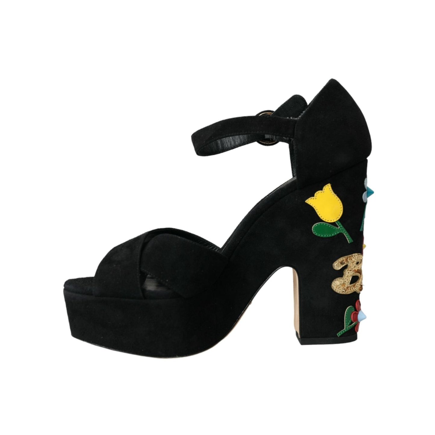 Dolce & Gabbana Black Floral Ankle Strap Heels Sandals Shoes LA10924-39