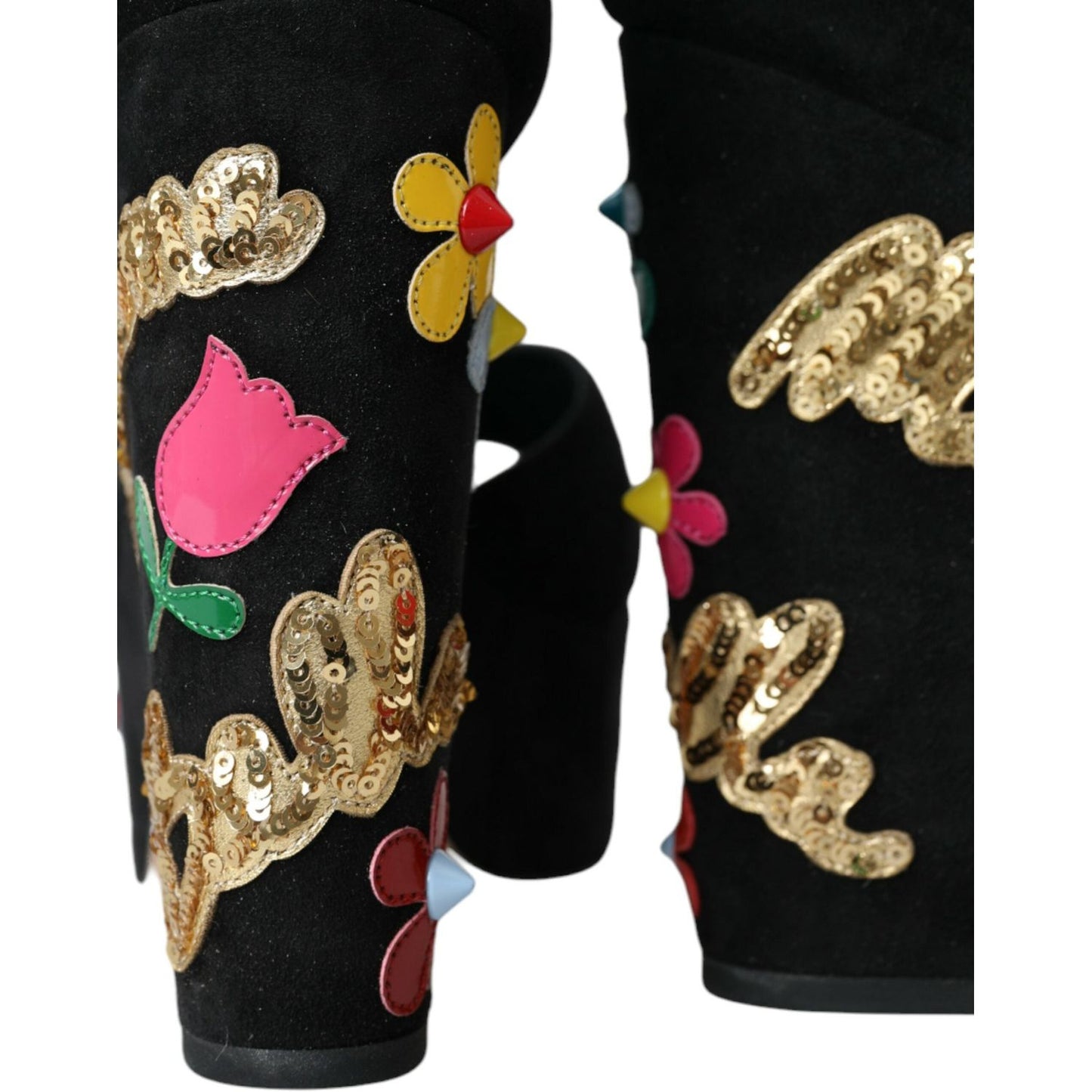 Dolce & Gabbana Black Floral Ankle Strap Heels Sandals Shoes LA10924-39