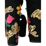 Dolce & Gabbana Black Floral Ankle Strap Heels Sandals Shoes LA10924-39