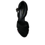 Dolce & Gabbana Black Floral Ankle Strap Heels Sandals Shoes LA10924-39
