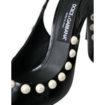Dolce & Gabbana Black Leather Faux Pearl Heel Slingback Shoes Dolce & Gabbana Black