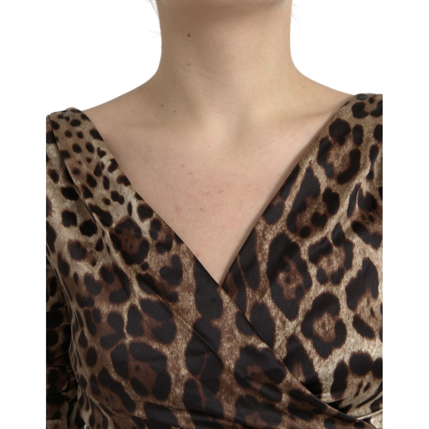 Dolce & Gabbana Brown Leopard Print Bodycon V-neck Midi Dress Dolce & Gabbana Dark Slate Gray