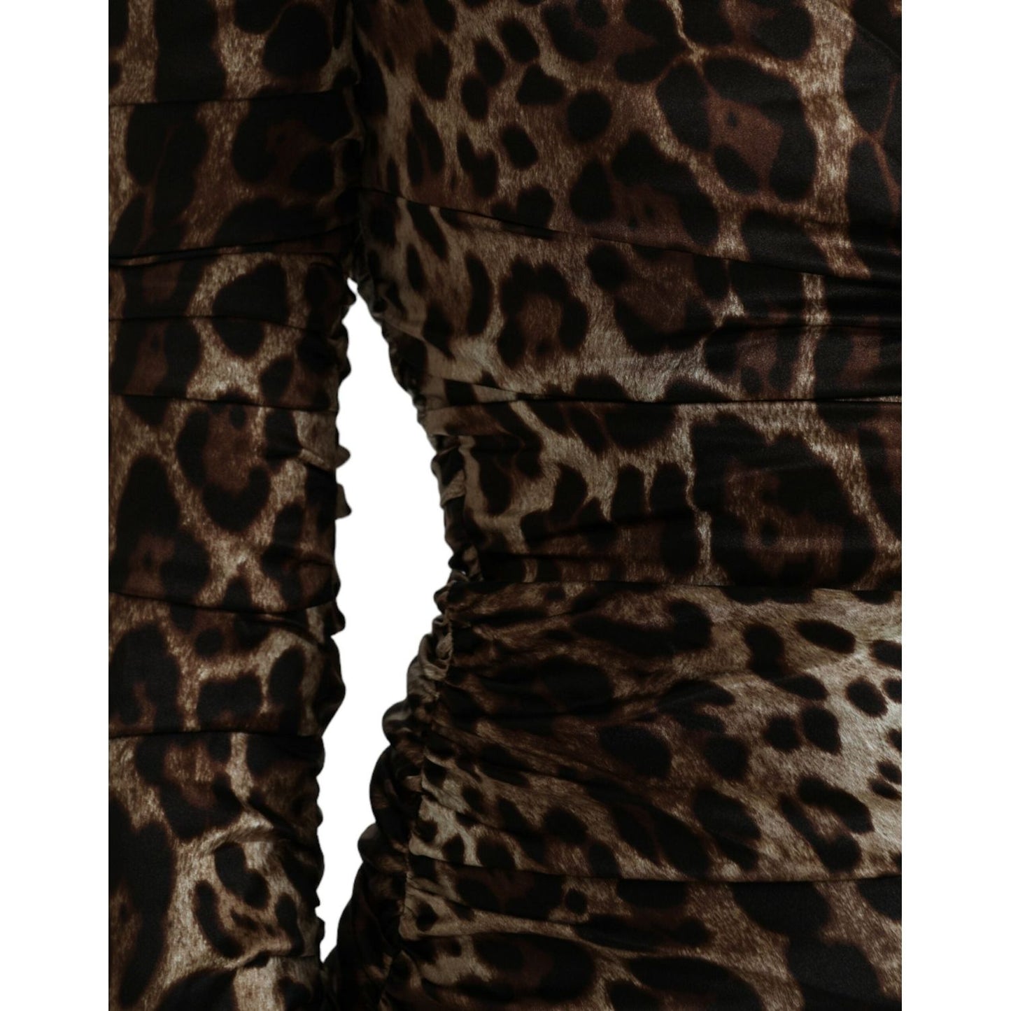 Dolce & Gabbana Brown Leopard Print Bodycon V-neck Midi Dress Dolce & Gabbana Black