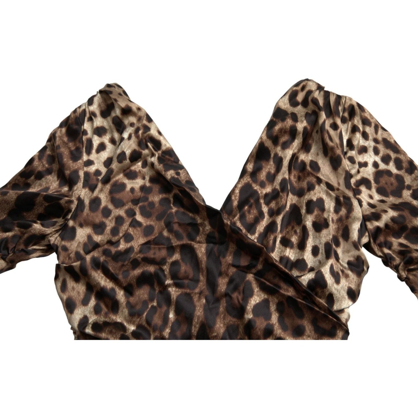 Dolce & Gabbana Brown Leopard Print Bodycon V-neck Midi Dress Dolce & Gabbana Dark Slate Gray