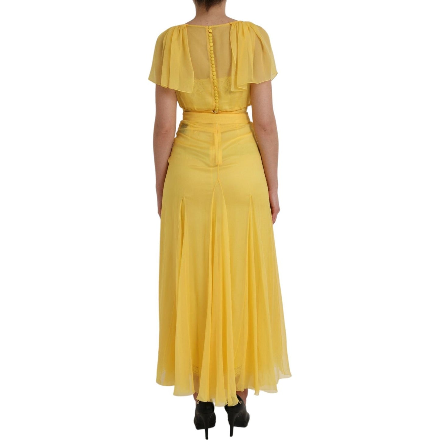 Dolce & Gabbana Yellow Silk Sheath Belted Long Maxi Dress Dolce & Gabbana Dark Khaki