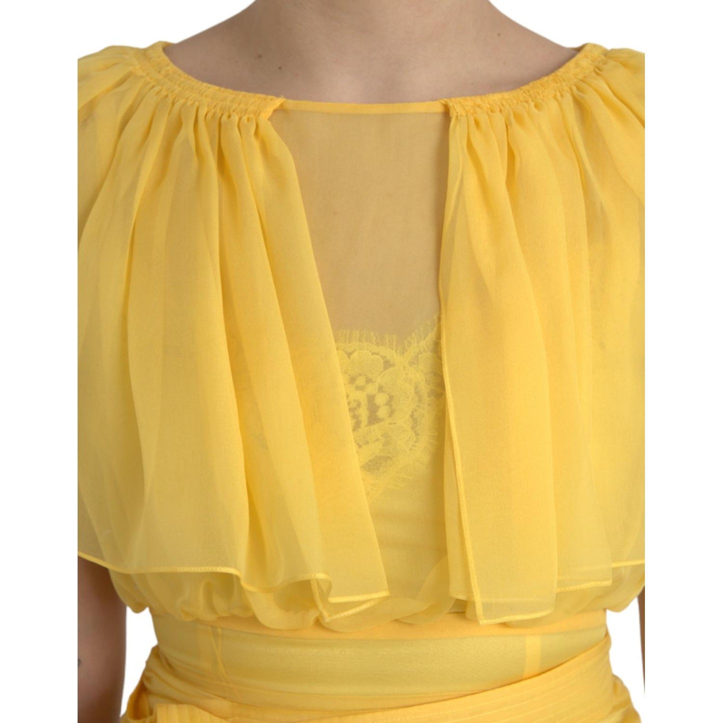 Dolce & Gabbana Yellow Silk Sheath Belted Long Maxi Dress Dolce & Gabbana Sandy Brown