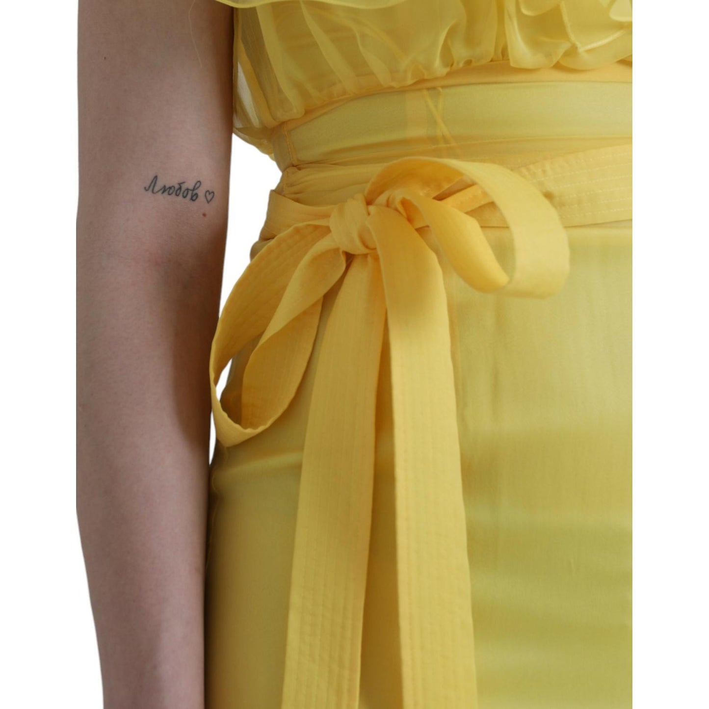 Dolce & Gabbana Yellow Silk Sheath Belted Long Maxi Dress Dolce & Gabbana Dark Khaki