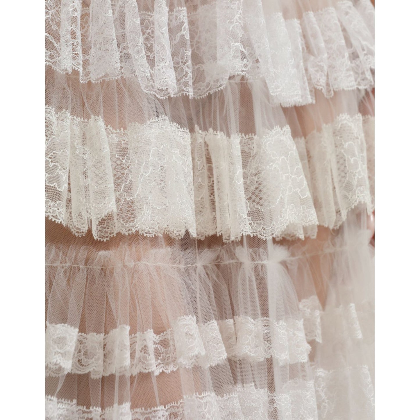 Dolce & Gabbana White Nylon Sheer Tiered Lace Maxi Dress Dolce & Gabbana Gray
