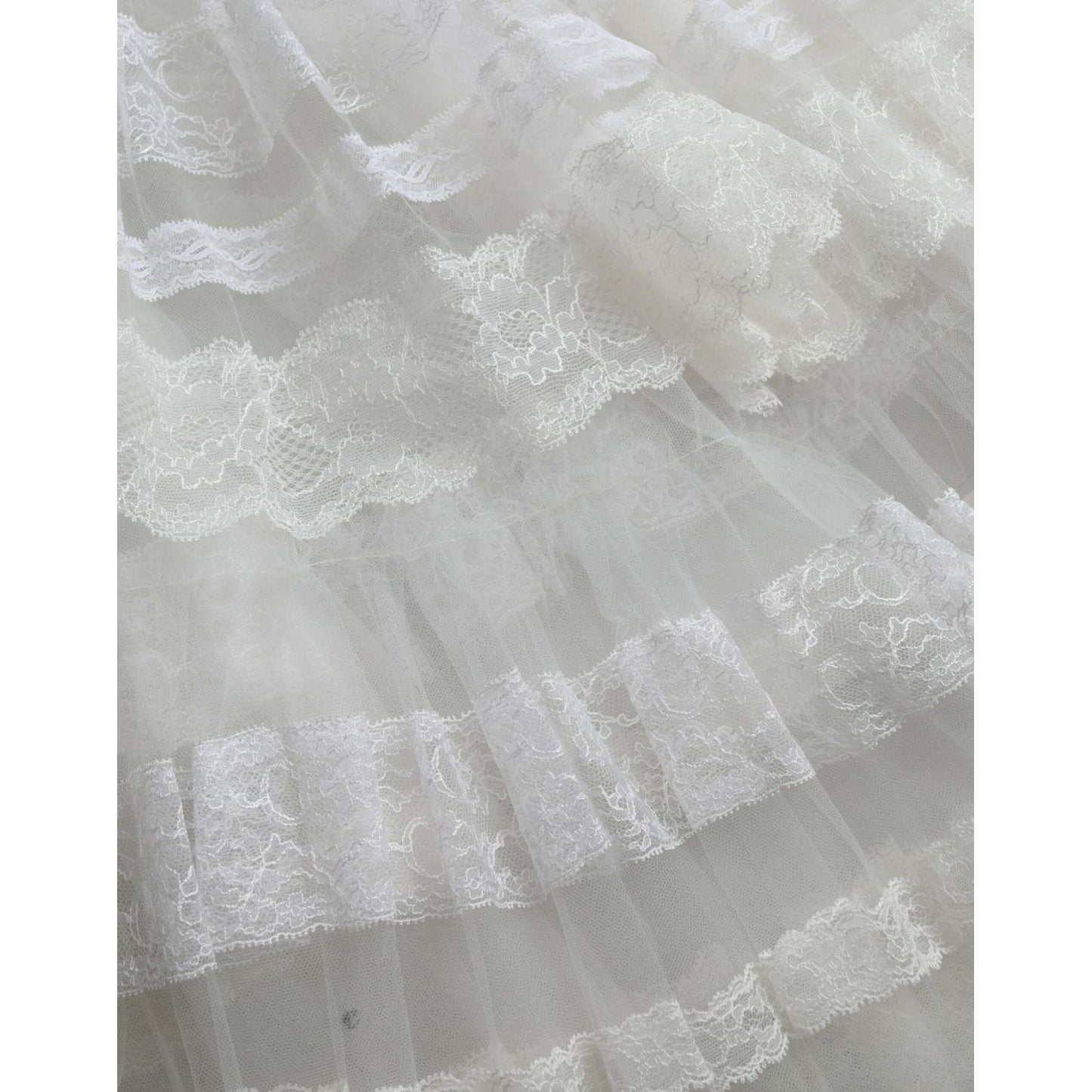 Dolce & Gabbana White Nylon Sheer Tiered Lace Maxi Dress Dolce & Gabbana Dark Gray