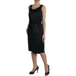 Dolce & Gabbana Black Polyester Lace Trim Sheath Midi Dress Dolce & Gabbana Black