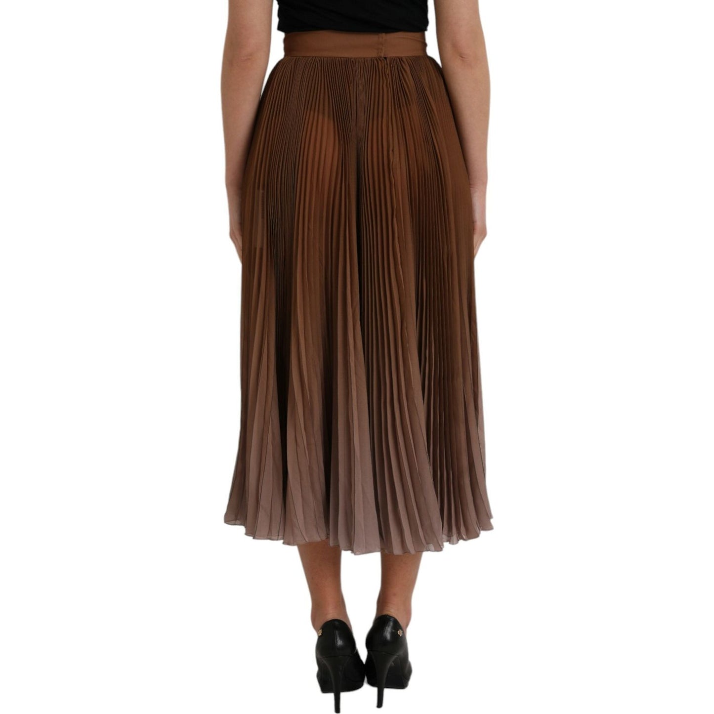 Dolce & Gabbana Brown Polyester Pleated High Waist Midi Skirt Dolce & Gabbana Dark Slate Gray