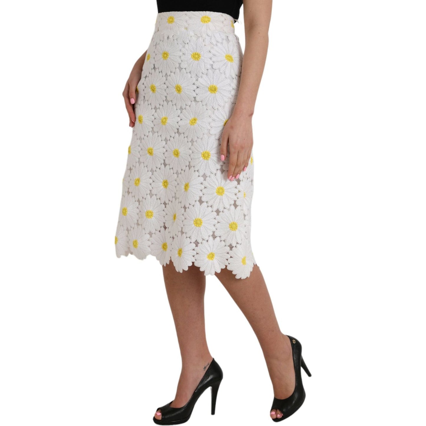 Dolce & Gabbana White Floral Pencil Straight Lace Skirt Dolce & Gabbana Gray
