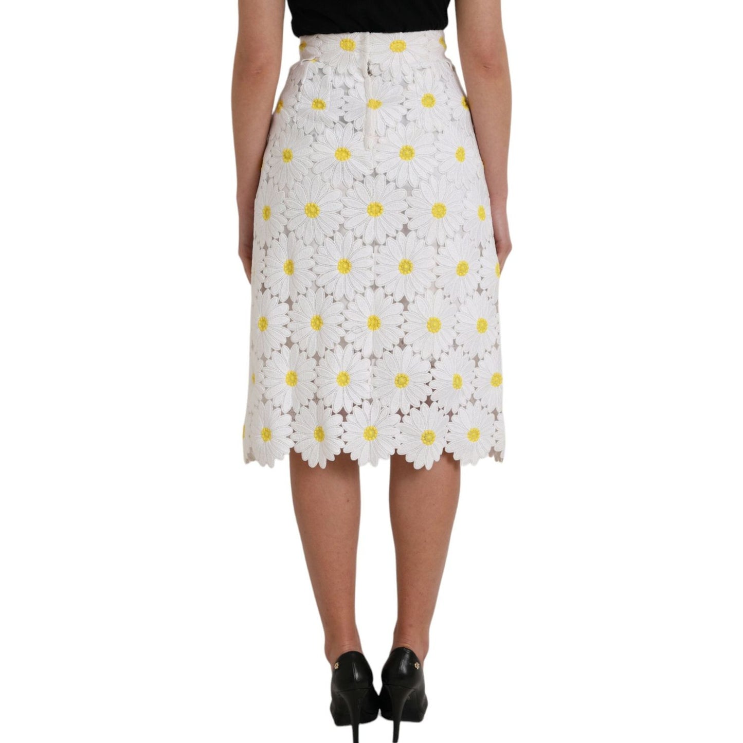Dolce & Gabbana White Floral Pencil Straight Lace Skirt Dolce & Gabbana Light Gray