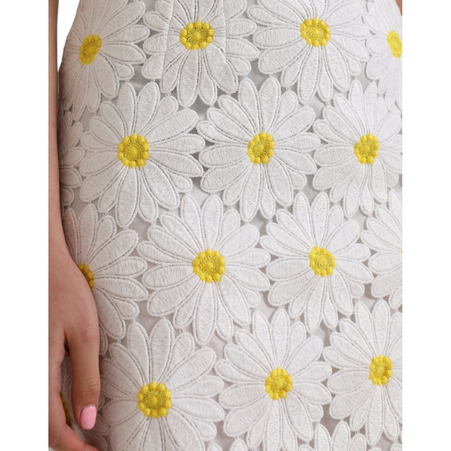 Dolce & Gabbana White Floral Pencil Straight Lace Skirt Dolce & Gabbana Light Gray