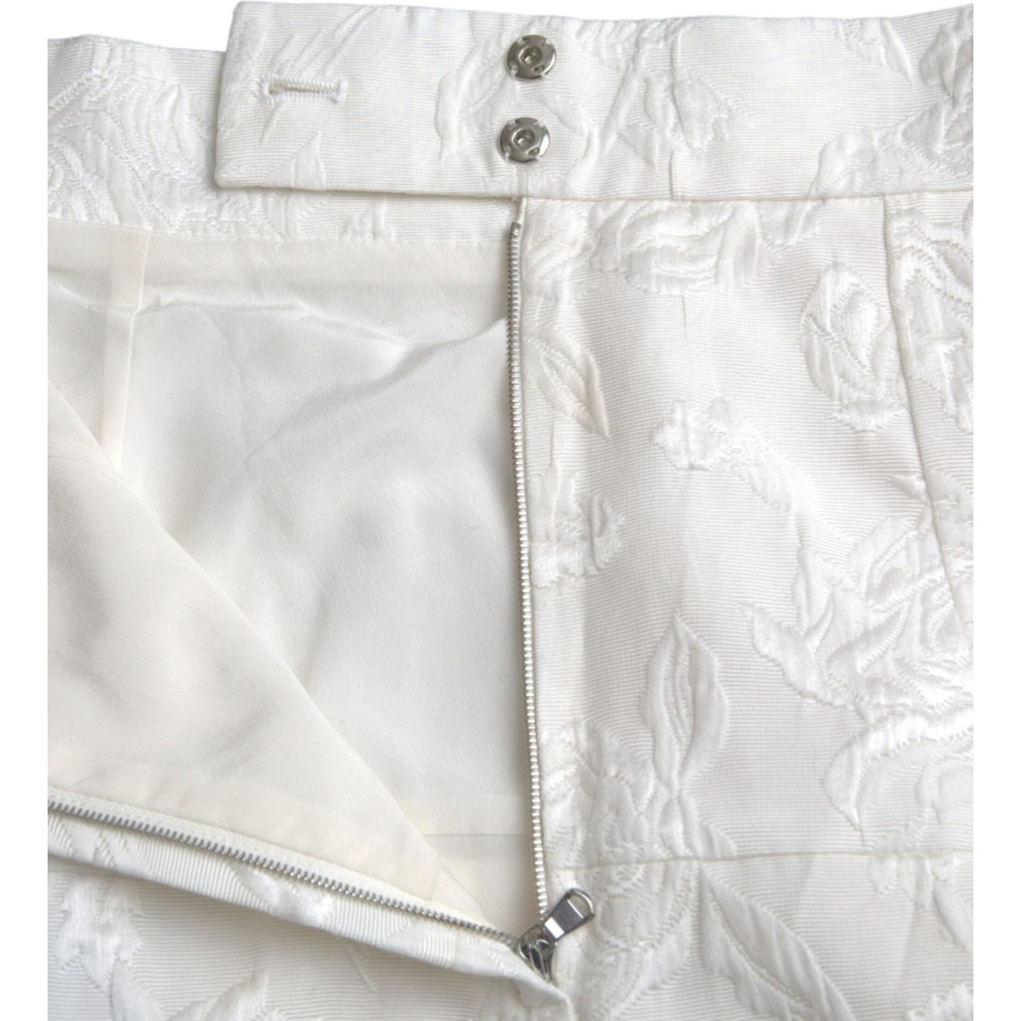 Dolce & Gabbana White Floral Brocade Embellished Mini Skirt Dolce & Gabbana Light Gray