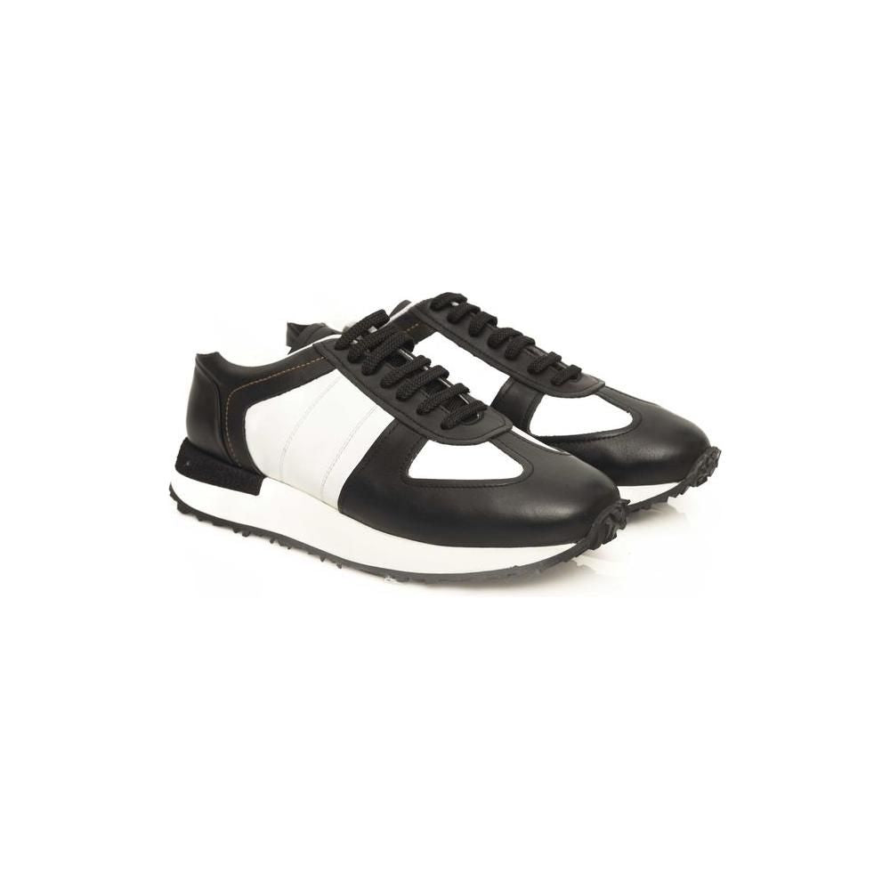 Cerruti 1881 Black Calfskin Men Sneaker Cerruti 1881 White Smoke