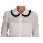 Dolce & Gabbana White Silk Shirt Ruffle Rouded Collar Blouse TSH2739