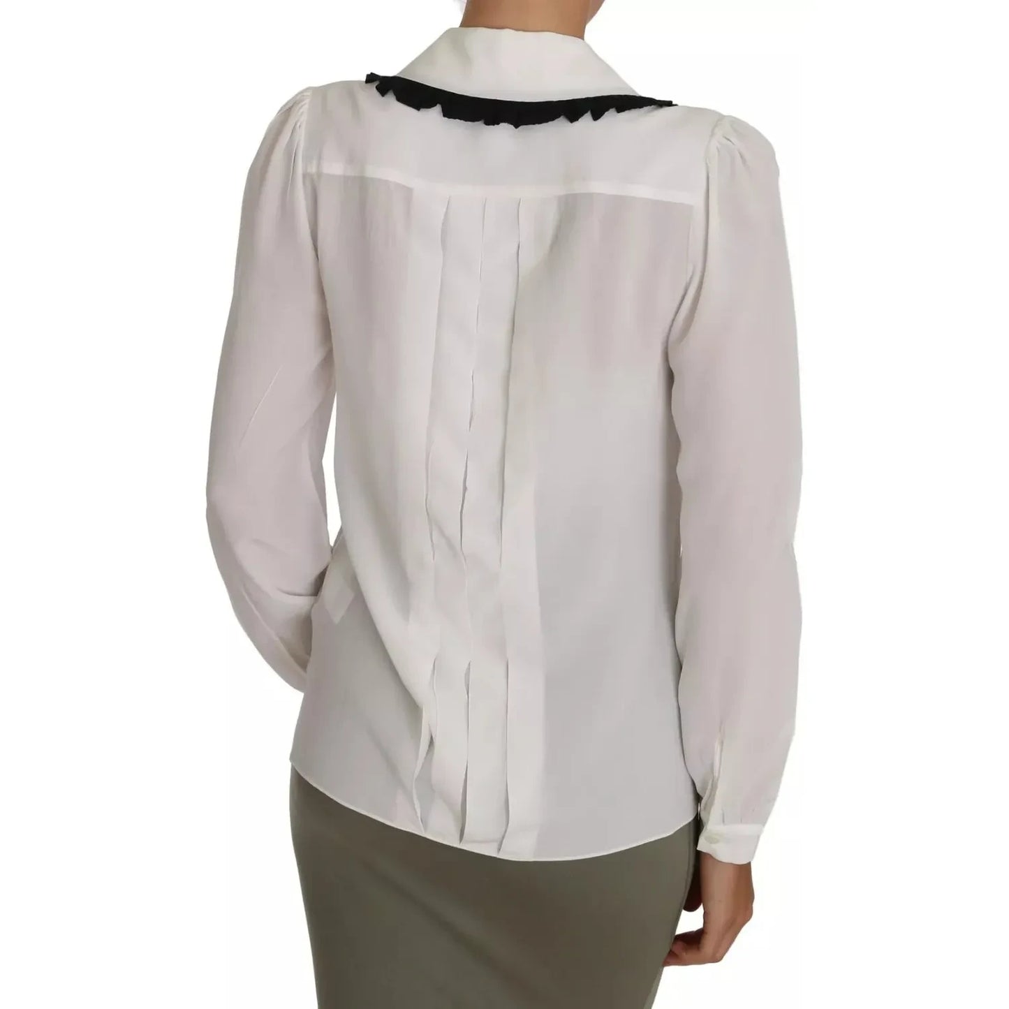Dolce & Gabbana White Silk Shirt Ruffle Rouded Collar Blouse Dolce & Gabbana Gray