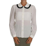 Dolce & Gabbana White Silk Shirt Ruffle Rouded Collar Blouse TSH2739