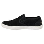 Dolce & Gabbana Black Lace Leather Logo Flat Slip-On Sneakers Dolce & Gabbana Black