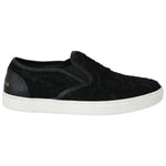 Dolce & Gabbana Black Lace Leather Logo Flat Slip-On Sneakers Dolce & Gabbana Black