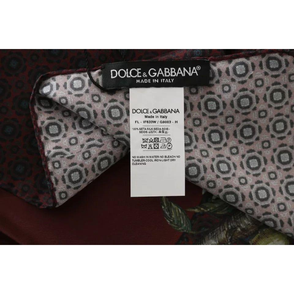 Dolce & Gabbana Bordeaux 100% Silk Floral Wrap Women Scarf Dolce & Gabbana Black