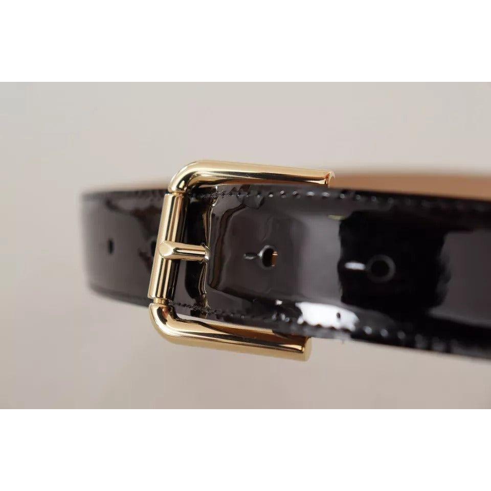 Dolce & Gabbana Black Leather Gold Metal Logo Engraved Buckle Belt Dolce & Gabbana Gray