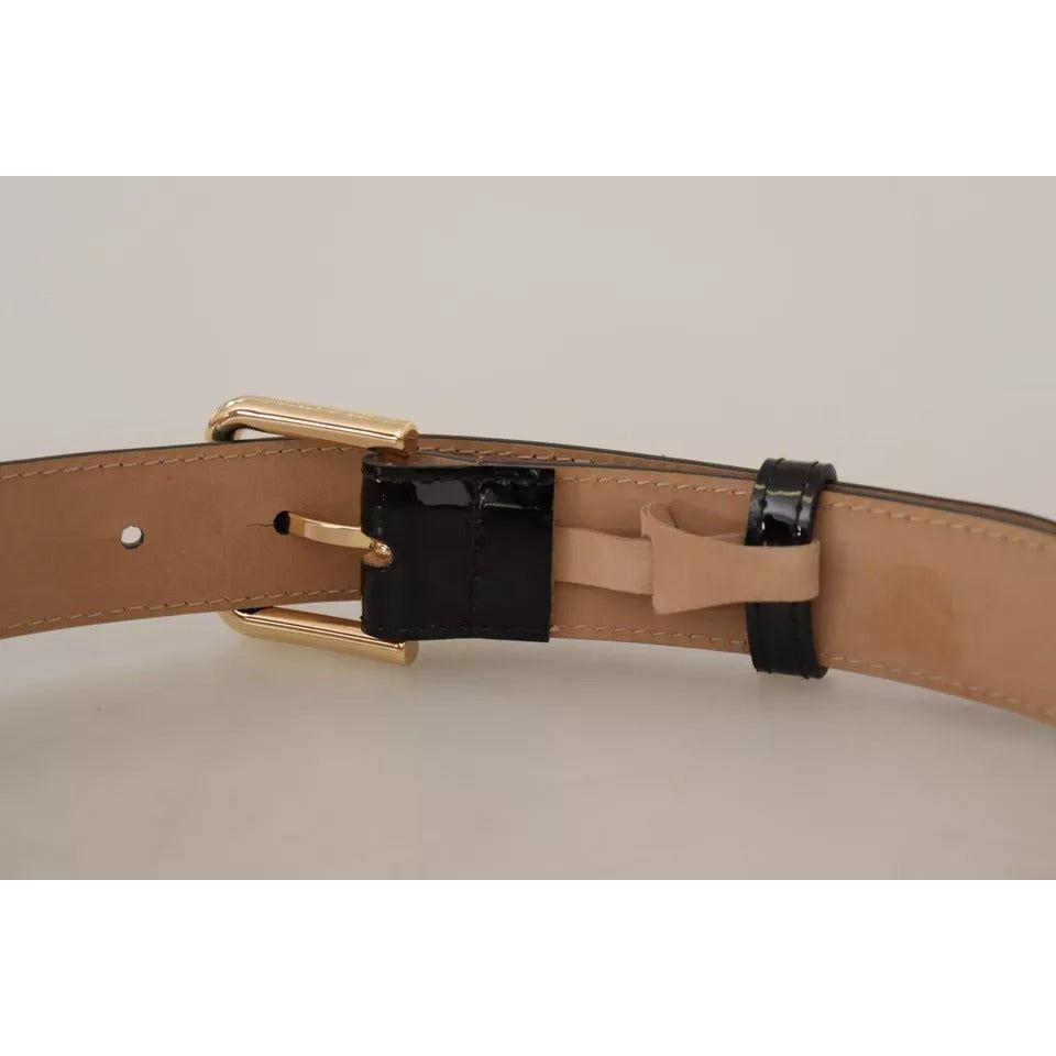 Dolce & Gabbana Black Leather Gold Metal Logo Engraved Buckle Belt Dolce & Gabbana Dark Gray