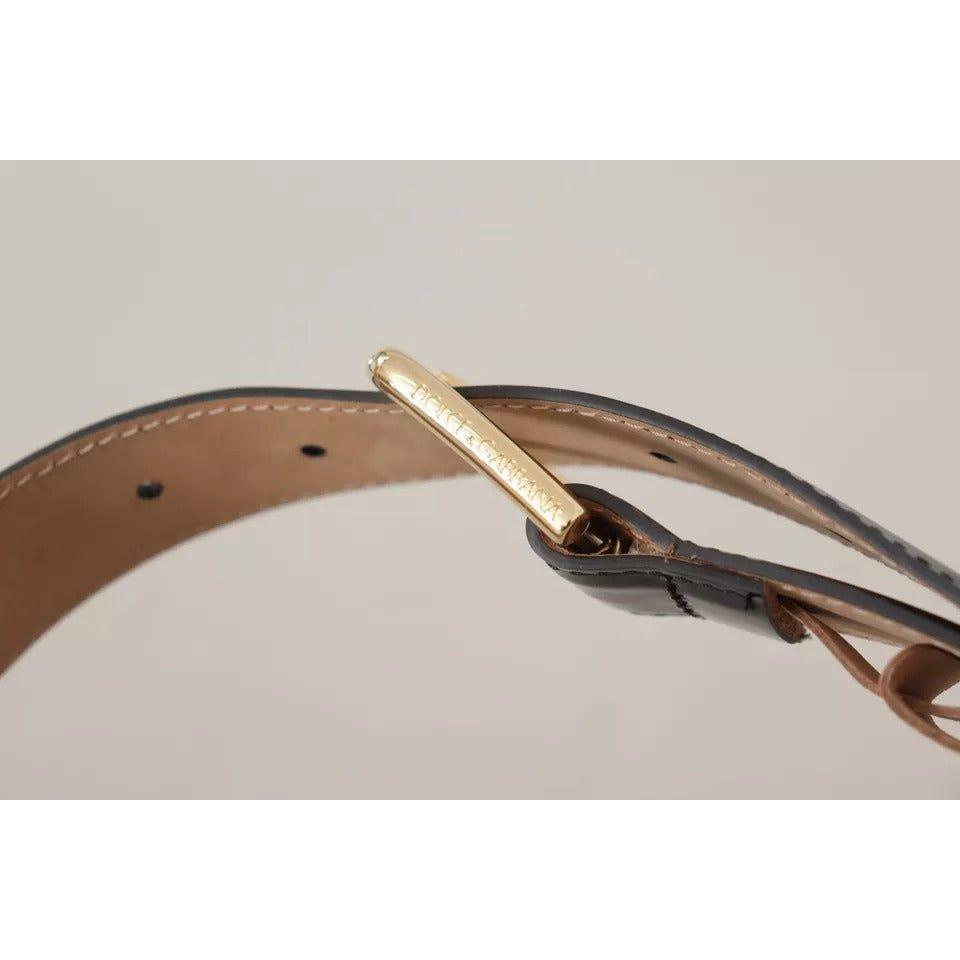 Dolce & Gabbana Black Leather Gold Metal Logo Engraved Buckle Belt Dolce & Gabbana Gray