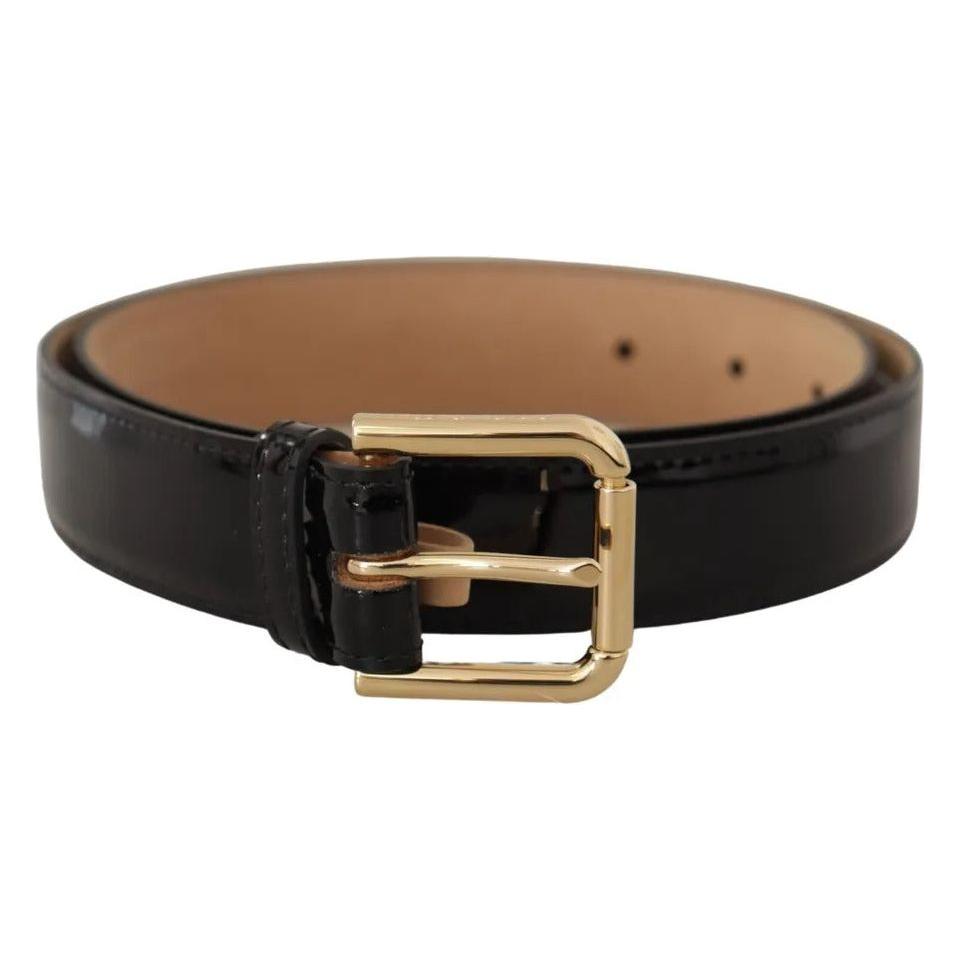 Dolce & Gabbana Black Leather Gold Metal Logo Engraved Buckle Belt Dolce & Gabbana Dark Slate Gray