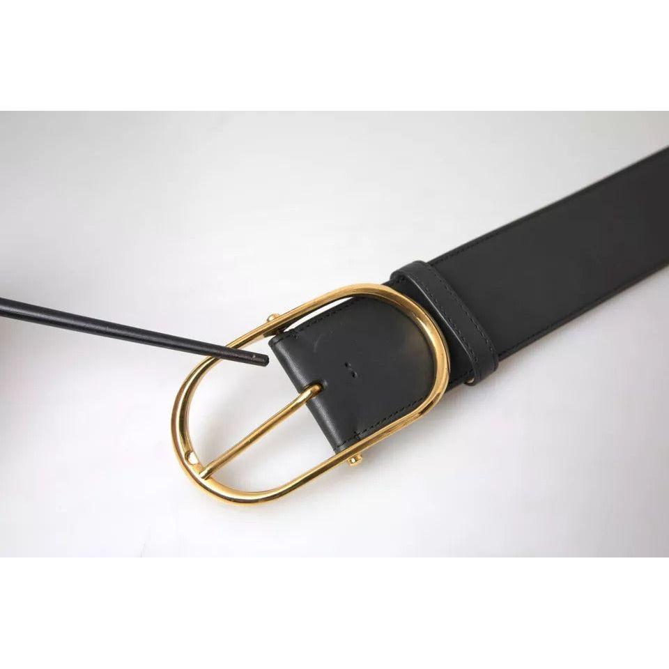 Dolce & Gabbana Black Leather Gold Oval Metal Buckle Belt Dolce & Gabbana Lavender