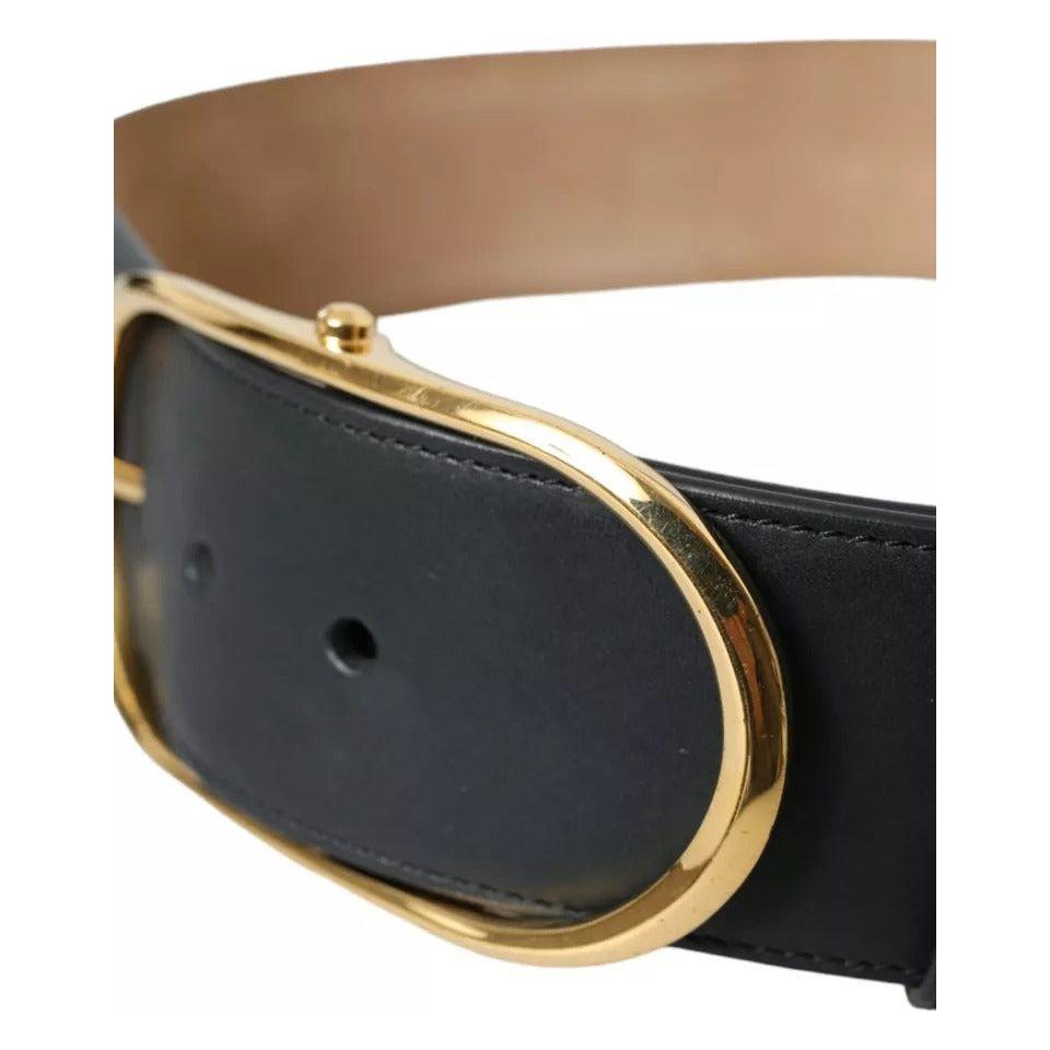Dolce & Gabbana Black Leather Gold Oval Metal Buckle Belt Dolce & Gabbana Tan