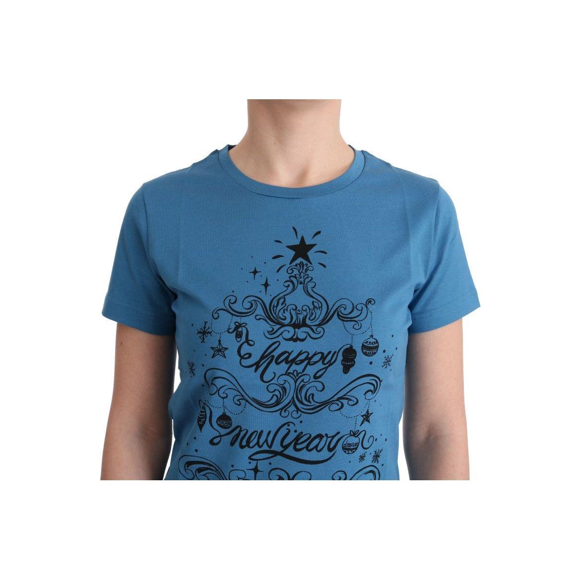 Dolce & Gabbana Chic Blue Cotton Tee with 2017 Print Dolce & Gabbana Steel Blue