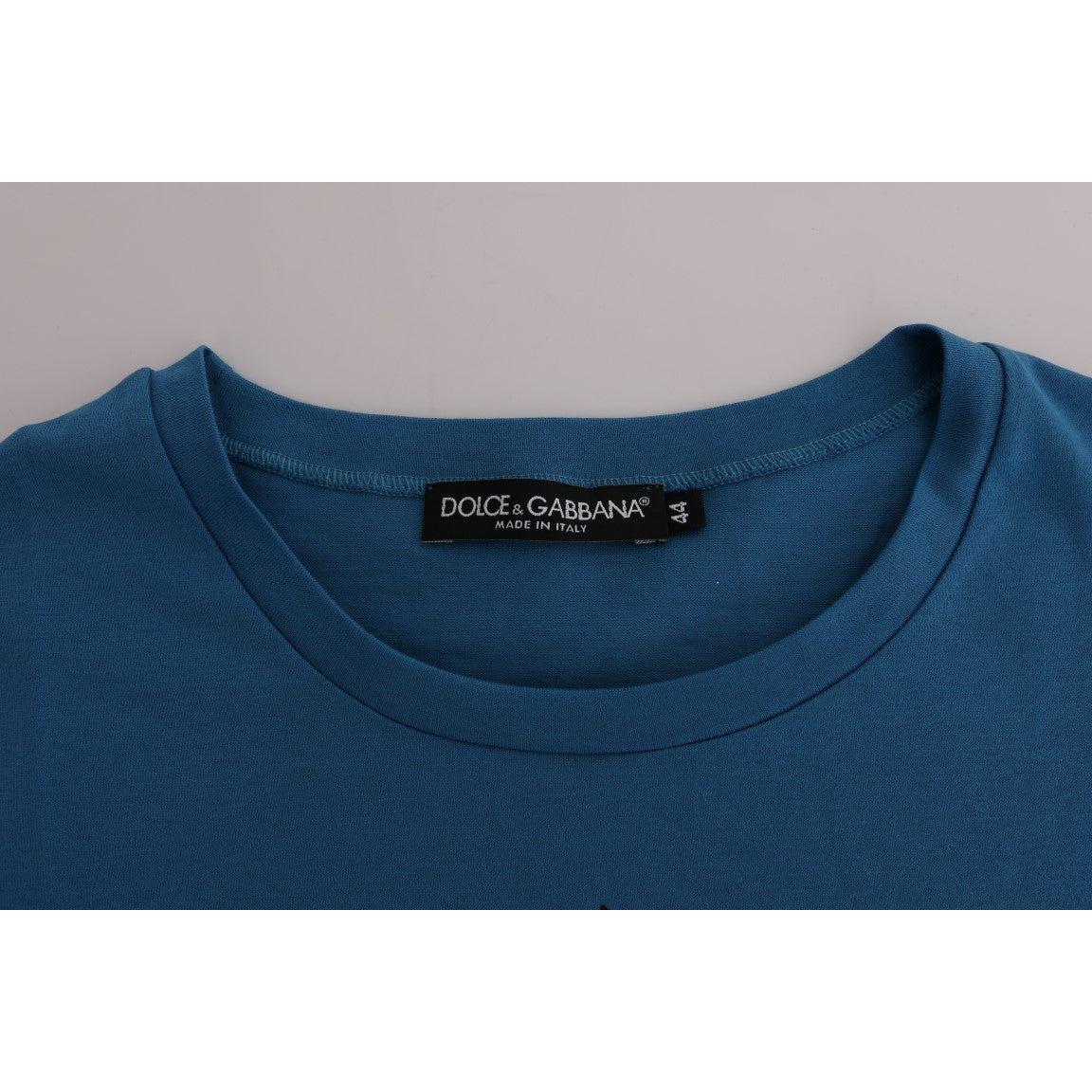 Dolce & Gabbana Chic Blue Cotton Tee with 2017 Print Dolce & Gabbana Dark Slate Gray