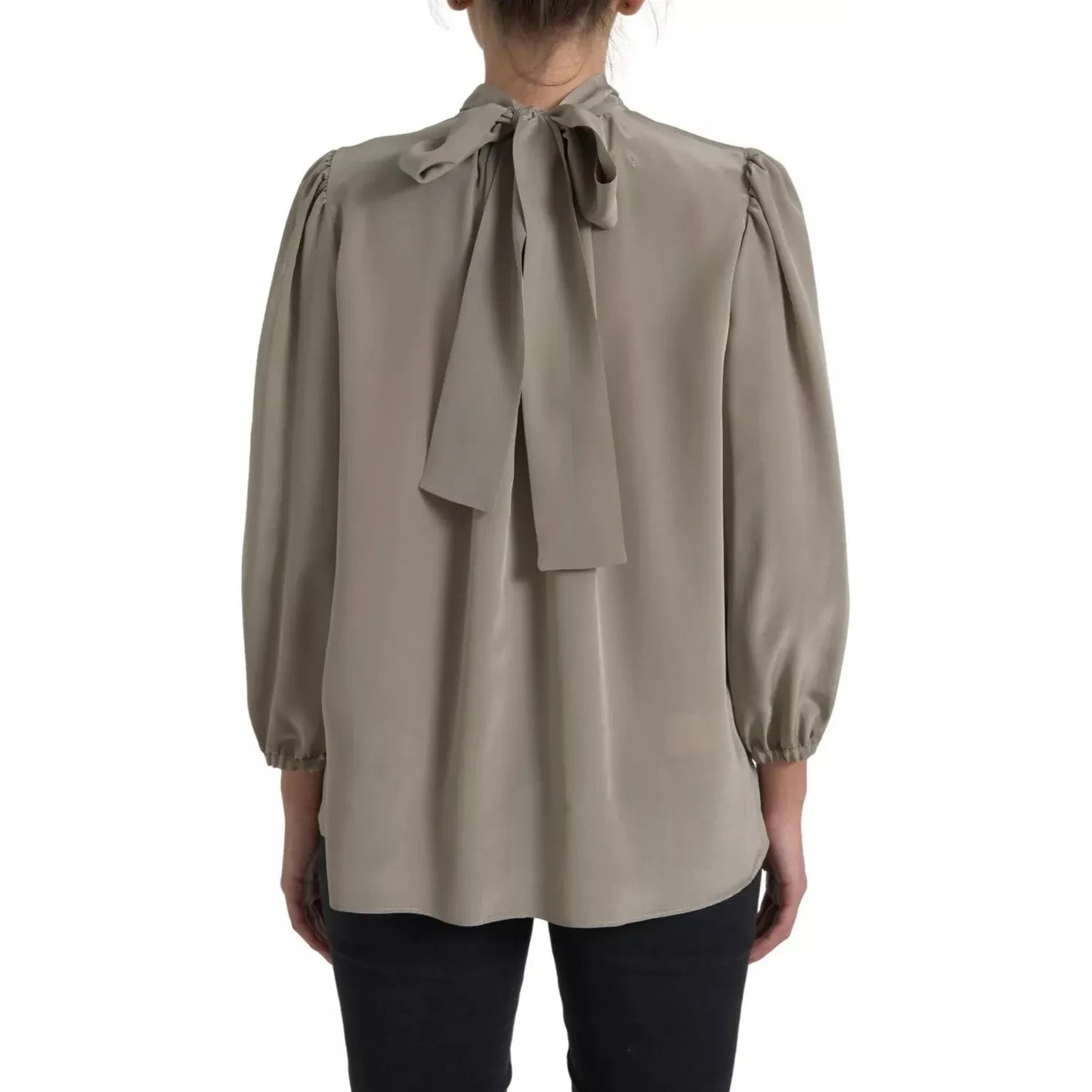 Dolce & Gabbana Gray Mock Neck Long Sleeves Top Blouse Dolce & Gabbana Dim Gray