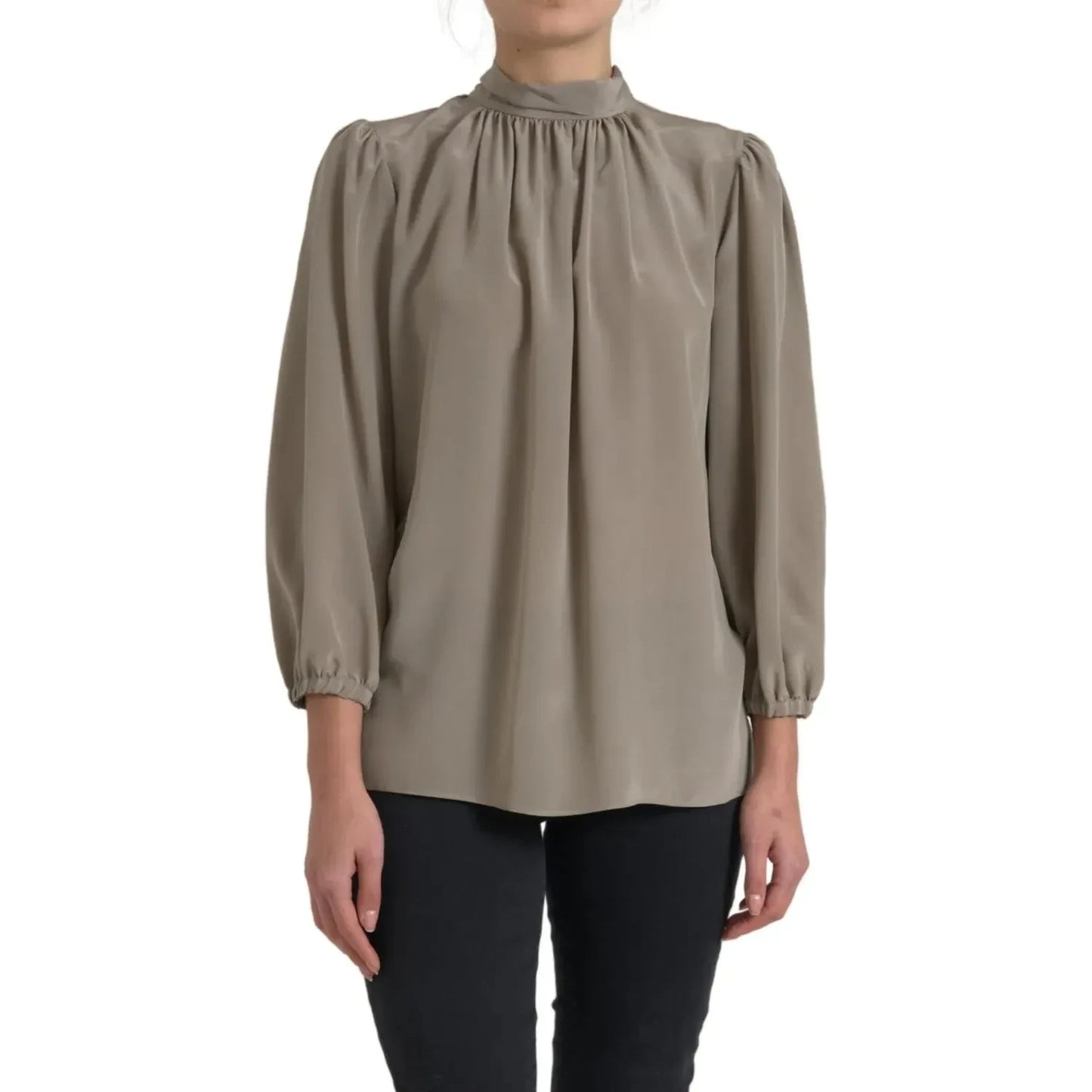 Dolce & Gabbana Gray Mock Neck Long Sleeves Top Blouse Dolce & Gabbana Dim Gray
