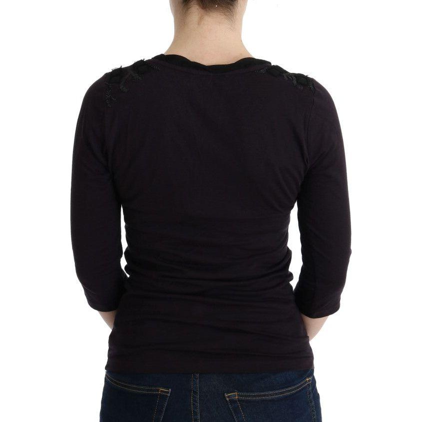 Costume National Elegant Purple V-Neck Blouse Tee Costume National Black
