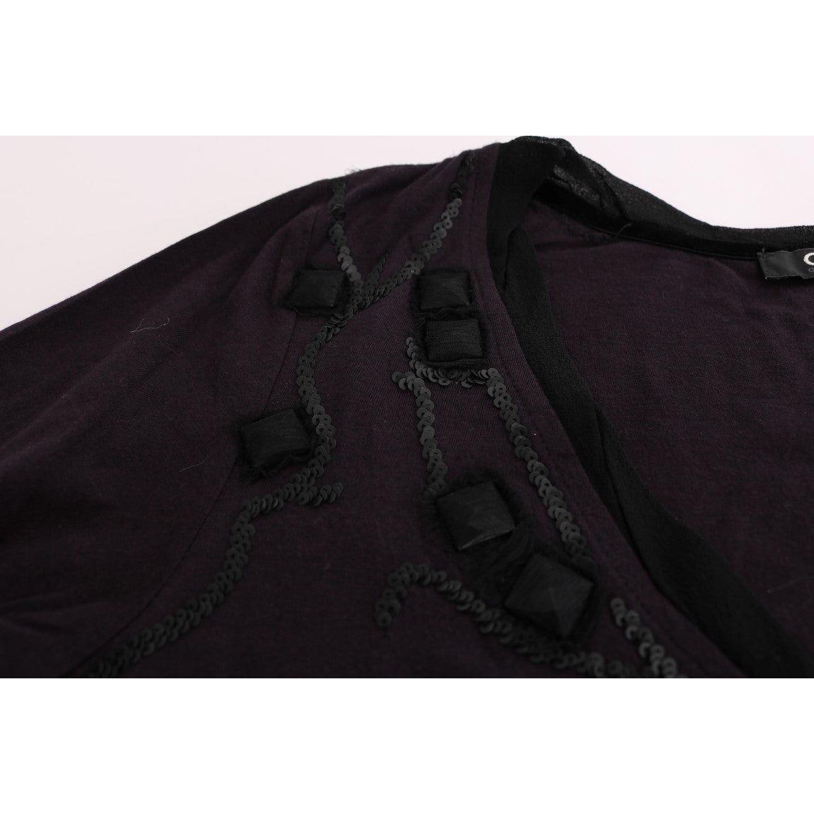 Costume National Elegant Purple V-Neck Blouse Tee Costume National Black