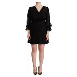 Dolce & Gabbana Black V-neck Long Sleeves Mini A-line Dress Dolce & Gabbana Tan