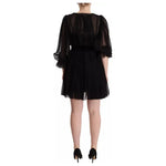 Dolce & Gabbana Black V-neck Long Sleeves Mini A-line Dress Dolce & Gabbana Black