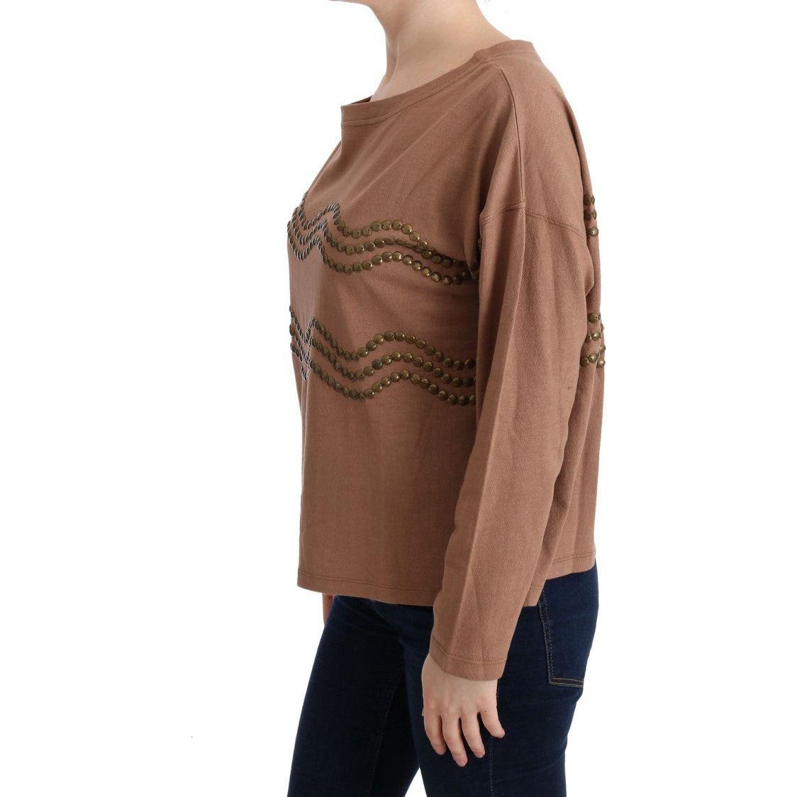John Galliano Chic Brown Crewneck Cotton Sweater John Galliano Sienna