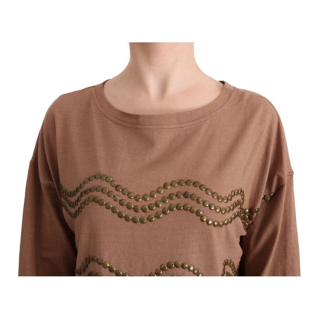 John Galliano Chic Brown Crewneck Cotton Sweater John Galliano Sienna