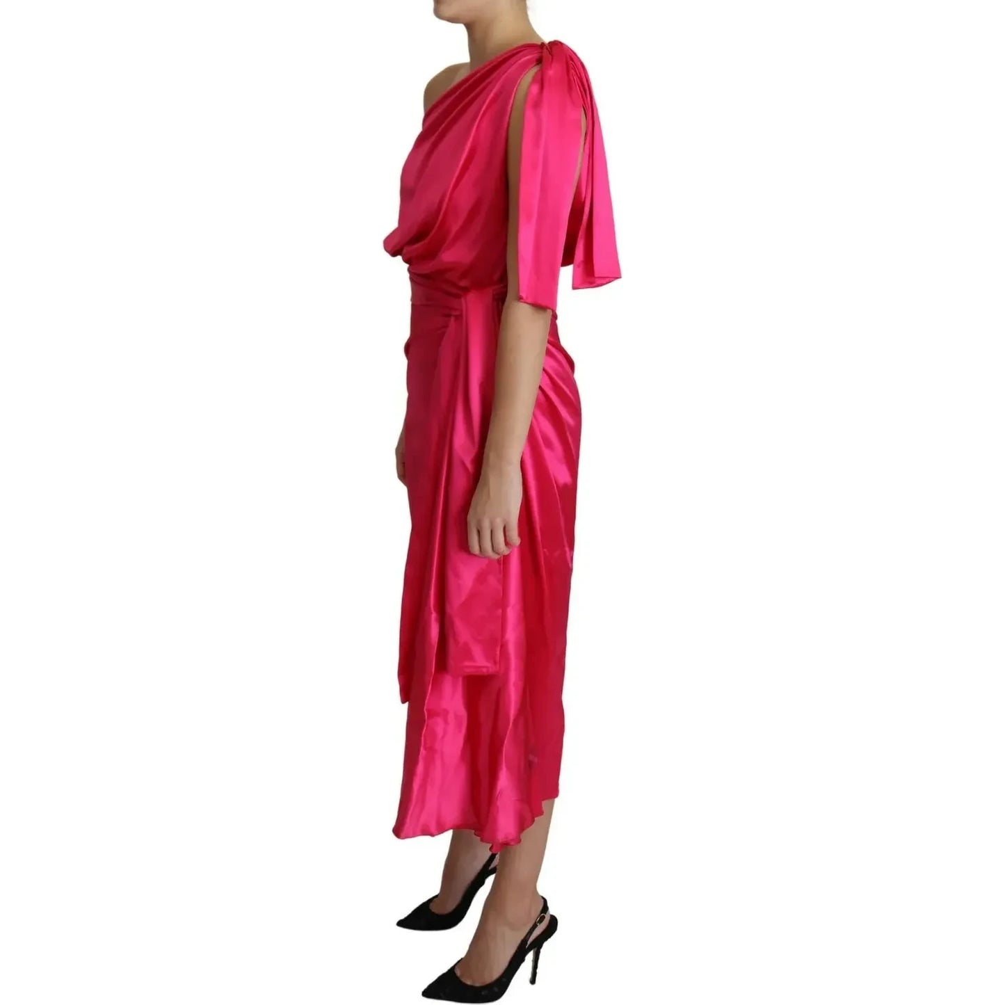 Dolce & Gabbana Fuchsia Fitted Cut One Shoulder Midi Dress Dolce & Gabbana Brown